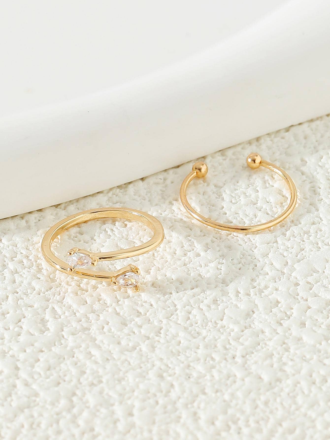 2pcs Cubic Zirconia Decorated Toe Rings, Women Beach Jewelry