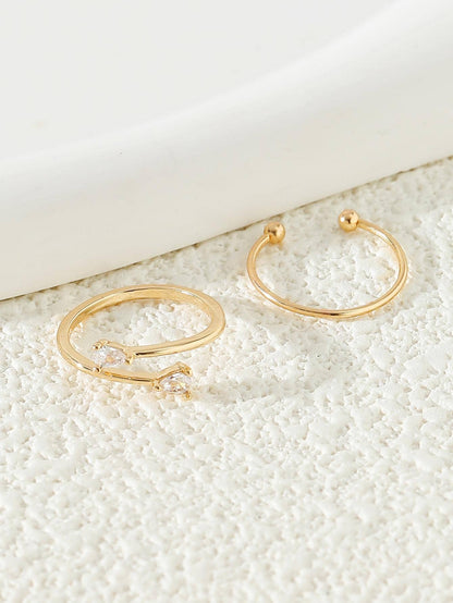 2pcs Cubic Zirconia Decorated Toe Rings, Women Beach Jewelry
