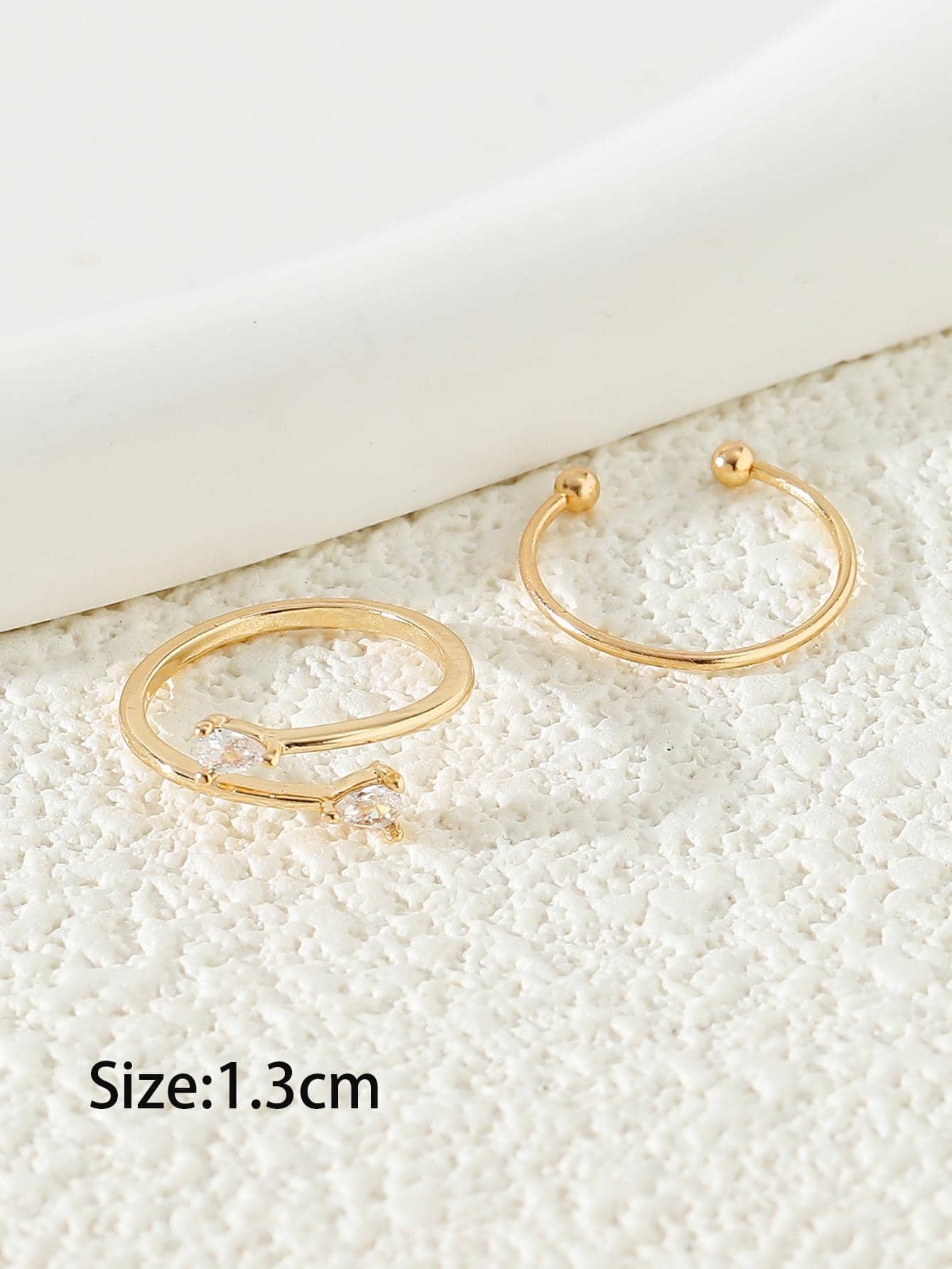2pcs Cubic Zirconia Decorated Toe Rings, Women Beach Jewelry