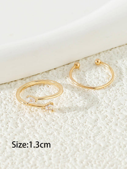 2pcs Cubic Zirconia Decorated Toe Rings, Women Beach Jewelry