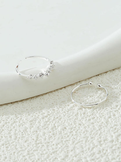 2pcs Cubic Zirconia Decorated Toe Rings, Women Beach Jewelry