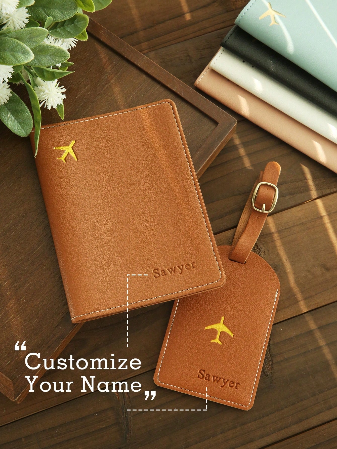 2PCS Custom Name Passport Holder And Luggage Tag Set, Personalized Leather Passport Cover, Customized Maroon Travel Accessories, Portable Travel Set