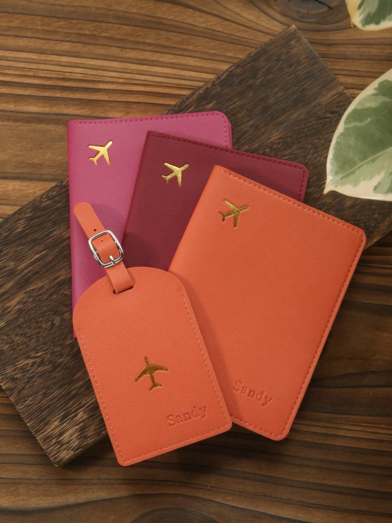 2PCS Custom Name Passport Holder And Luggage Tag Set, Personalized Leather Passport Cover, Customized Maroon Travel Accessories, Portable Travel Set