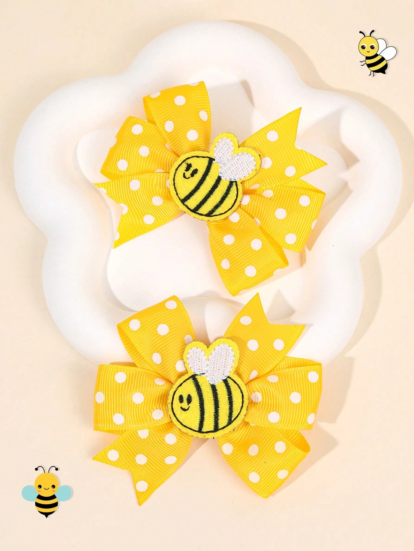2pcs Cute Honey Bee Hair Clips For Girls Adorable Bee Patch Hair Bows White Polka Dot Bow Alligator Clips With Fully Lined Yellow Grosgrain Ribbon Bow Hairpins Lovely Spring Barrettes Girls Holiday Pa