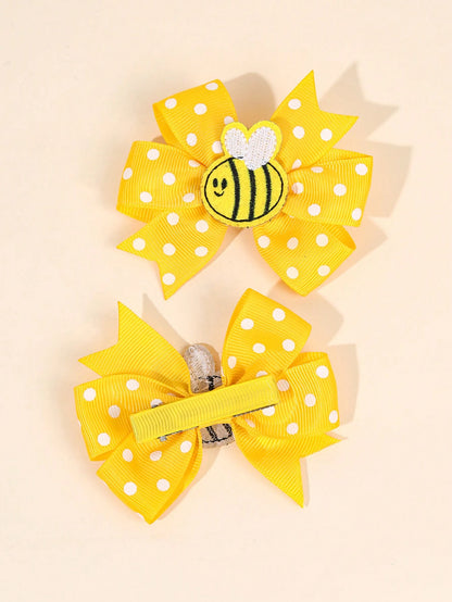 2pcs Cute Honey Bee Hair Clips For Girls Adorable Bee Patch Hair Bows White Polka Dot Bow Alligator Clips With Fully Lined Yellow Grosgrain Ribbon Bow Hairpins Lovely Spring Barrettes Girls Holiday Pa