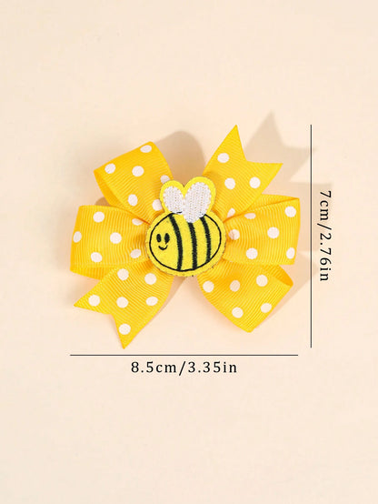 2pcs Cute Honey Bee Hair Clips For Girls Adorable Bee Patch Hair Bows White Polka Dot Bow Alligator Clips With Fully Lined Yellow Grosgrain Ribbon Bow Hairpins Lovely Spring Barrettes Girls Holiday Pa