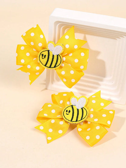 2pcs Cute Honey Bee Hair Clips For Girls Adorable Bee Patch Hair Bows White Polka Dot Bow Alligator Clips With Fully Lined Yellow Grosgrain Ribbon Bow Hairpins Lovely Spring Barrettes Girls Holiday Pa