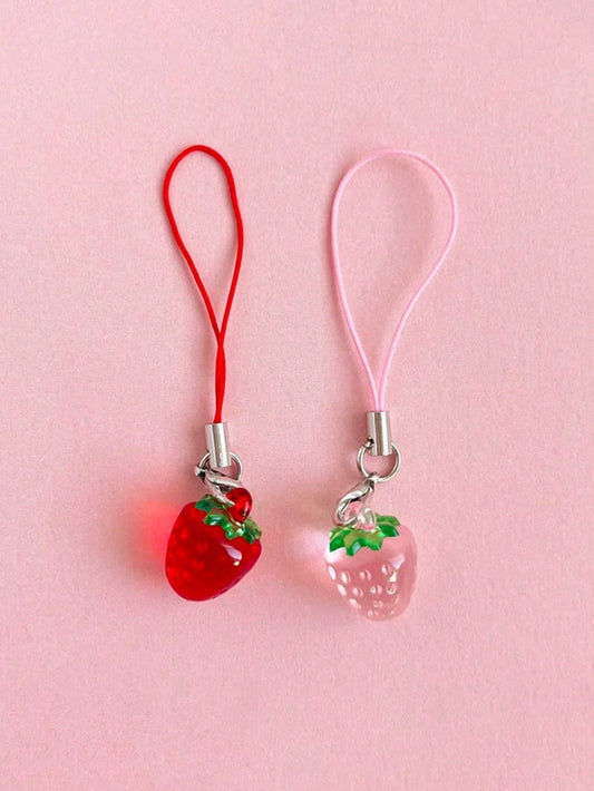 2pcs Cute Pink Strawberry Shaped Cellphone Pendant Phone Strap Phone Lanyard Suitable For Phones, Bags And Keys Gifts For Mother, Family, Friends, Birthday, Holiday Phone Charm, Phone Chain