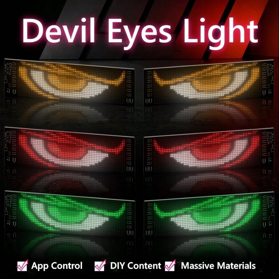 2PCS Devil Eyes Light For Car Window Flexible LED Display Screen Panel Demon Dynamic Big Eye Lights For Windshield