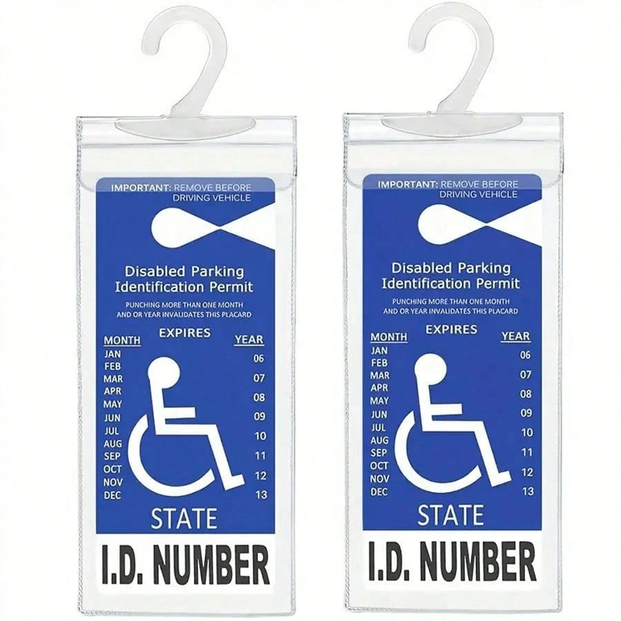 2pcs Disabled Slogan Sign PVC Hook Bag, Parking Sign Bag, Disability Card Card Car Hanging Bag Keep You Handicap Parking Placard