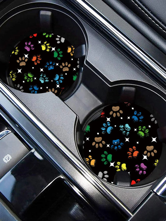 2pcs Dog Paw Print Car Coaster