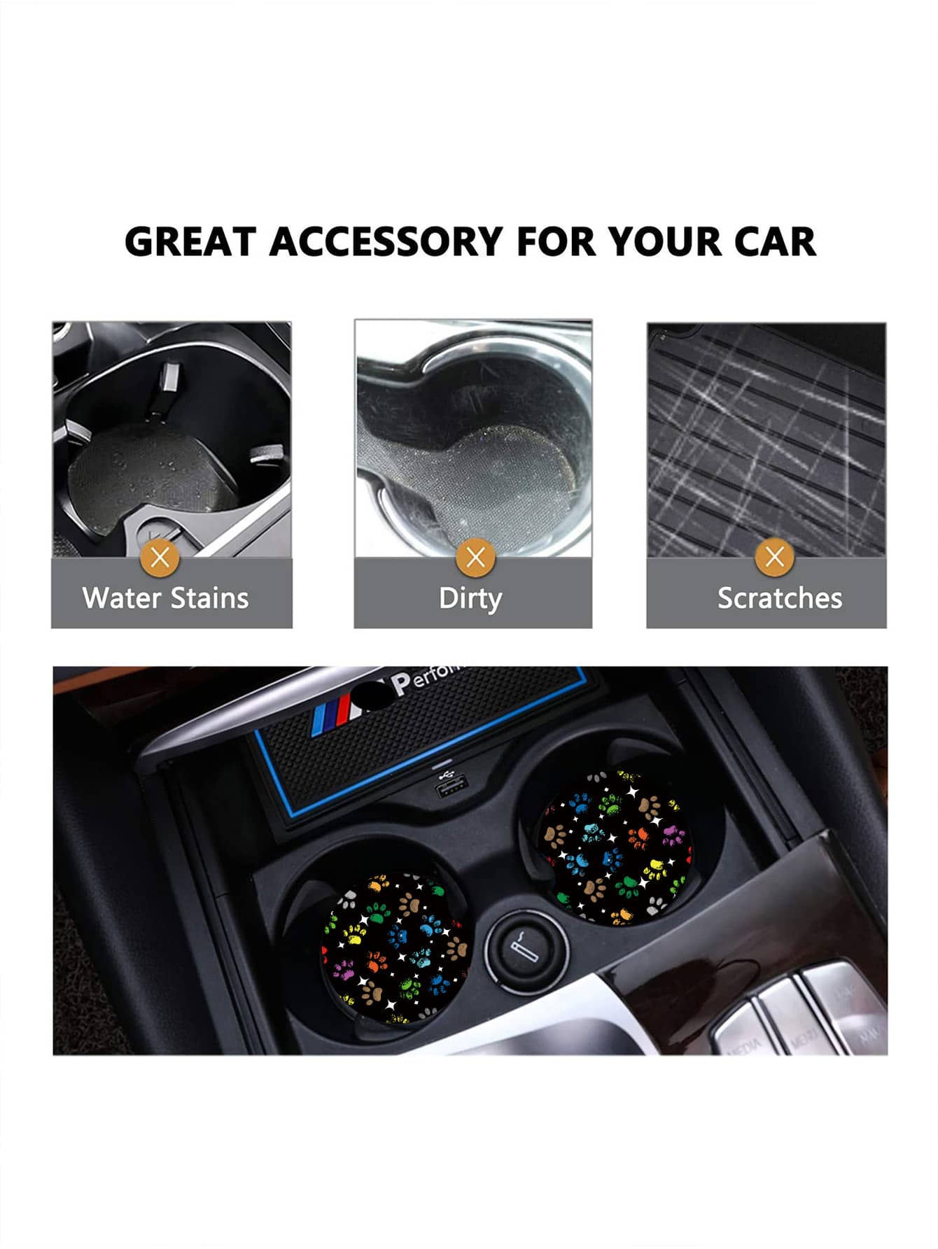 2pcs Dog Paw Print Car Coaster