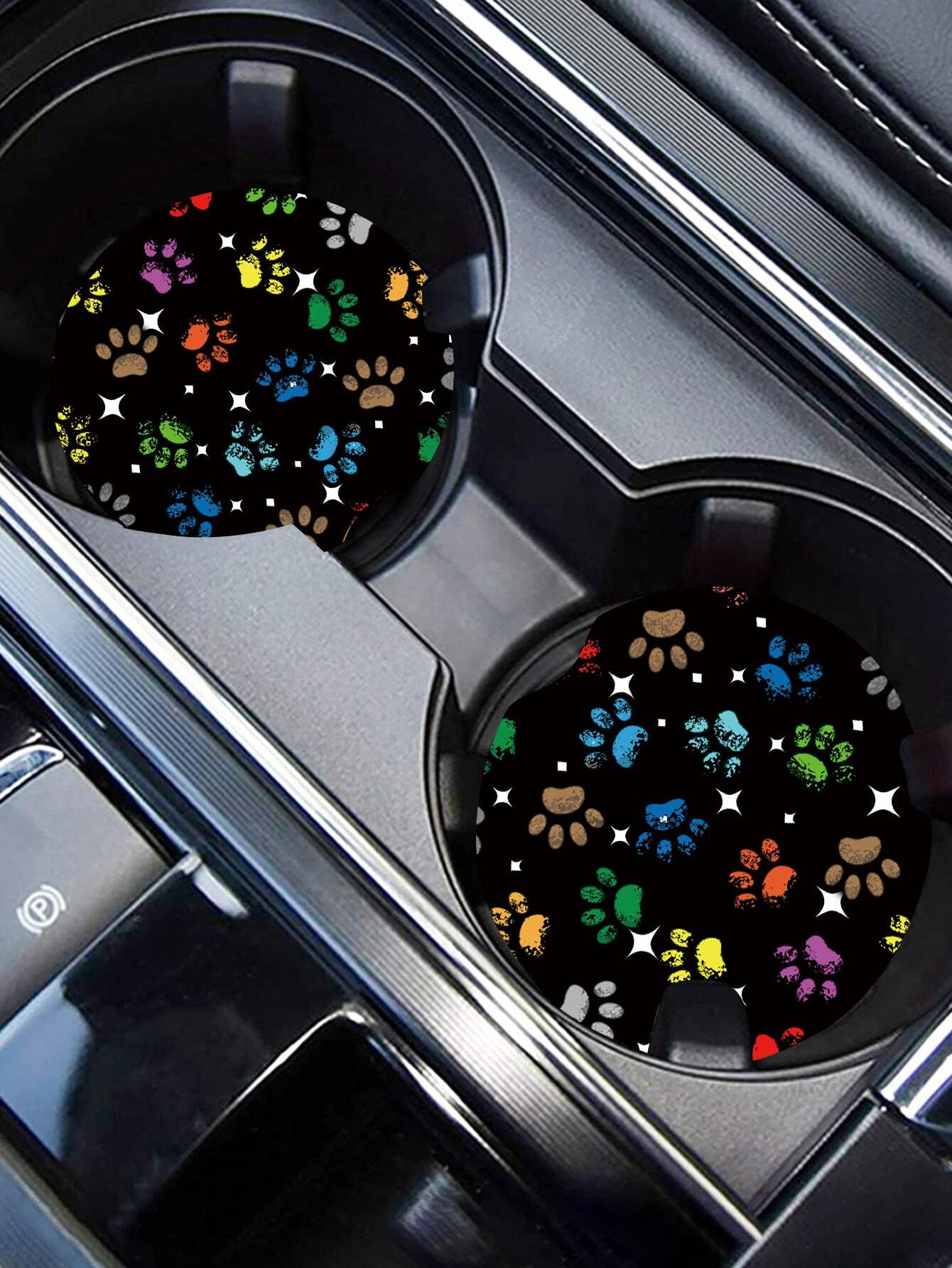 2pcs Dog Paw Print Car Coaster