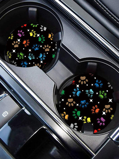 2pcs Dog Paw Print Car Coaster