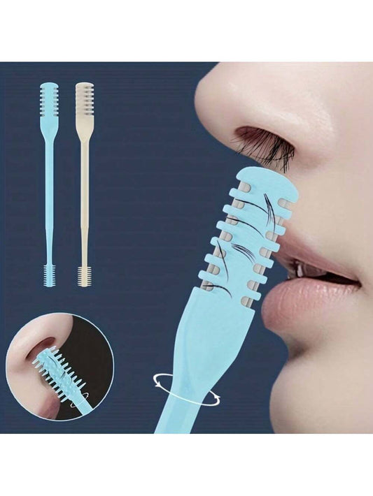 2pcs Double-Sided Knife Nose Hair Trimmer With Storage Box, Portable Manual Nose Hair Removal Razor Kit For Men & Women, Washable 360-Degree Rotating Nose Hair Groomer- Nose Care Tools, Hair Products