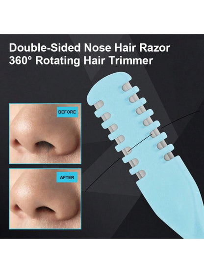 2pcs Double-Sided Knife Nose Hair Trimmer With Storage Box, Portable Manual Nose Hair Removal Razor Kit For Men & Women, Washable 360-Degree Rotating Nose Hair Groomer- Nose Care Tools, Hair Products