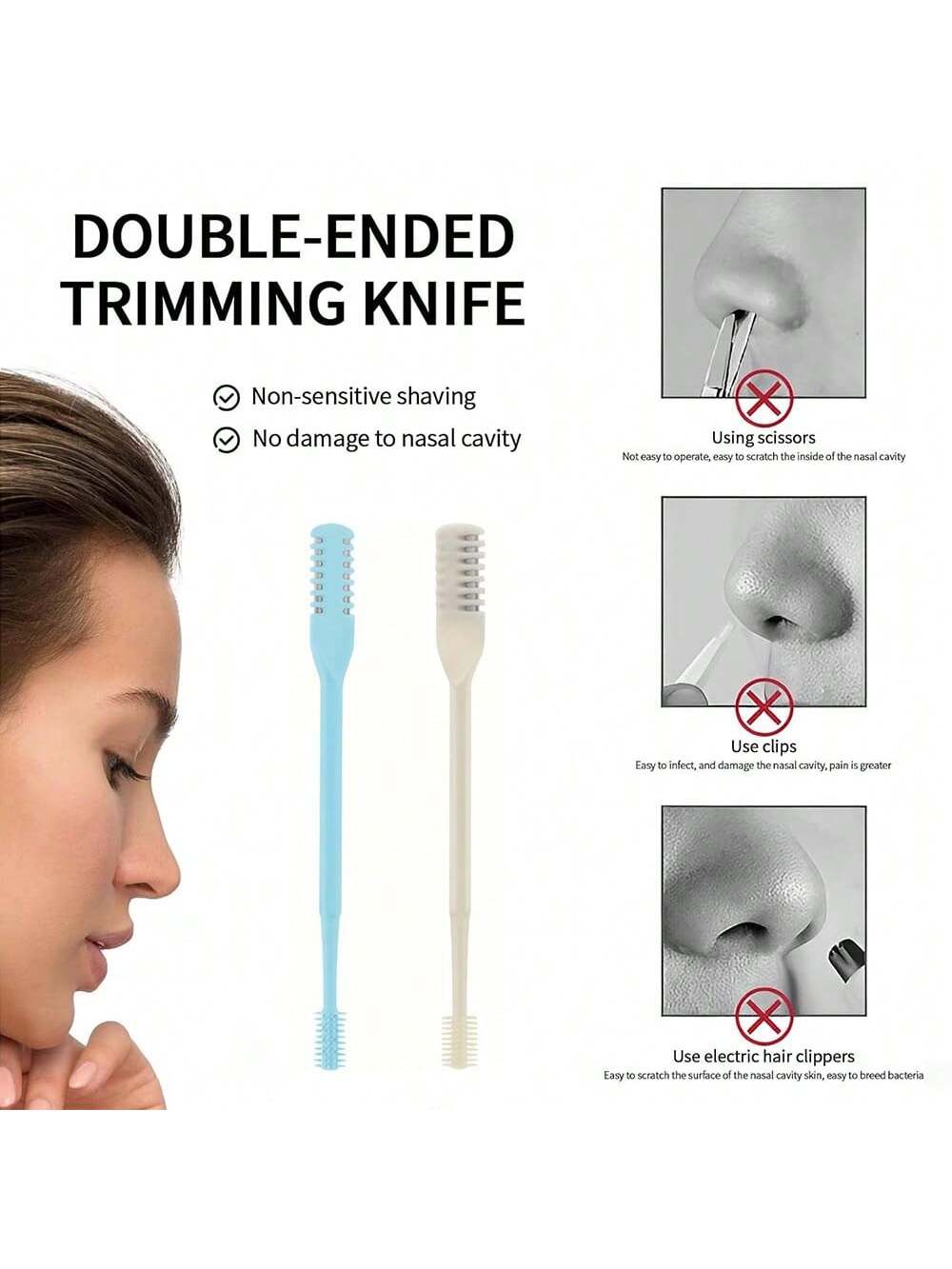 2pcs Double-Sided Knife Nose Hair Trimmer With Storage Box, Portable Manual Nose Hair Removal Razor Kit For Men & Women, Washable 360-Degree Rotating Nose Hair Groomer- Nose Care Tools, Hair Products