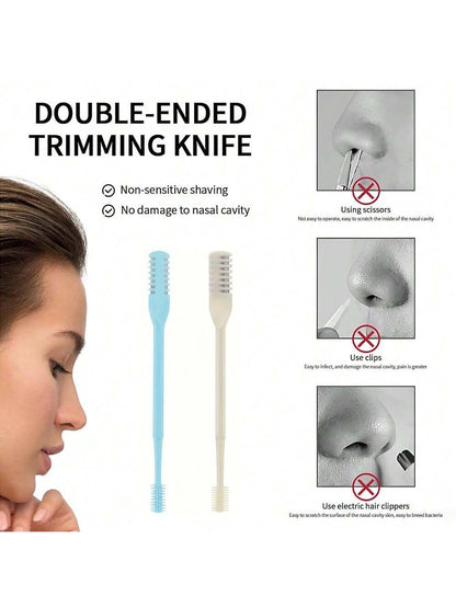 2pcs Double-Sided Knife Nose Hair Trimmer With Storage Box, Portable Manual Nose Hair Removal Razor Kit For Men & Women, Washable 360-Degree Rotating Nose Hair Groomer- Nose Care Tools, Hair Products