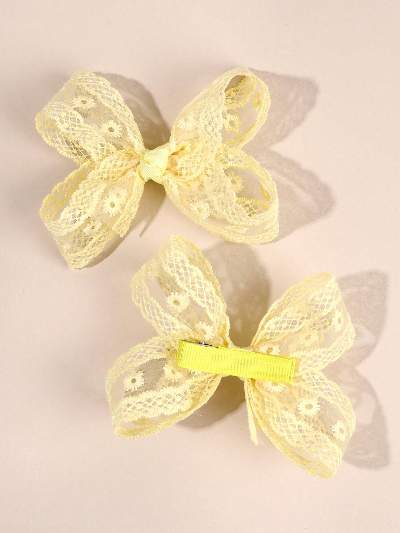 2pcs Girls Lace Bow Yellow Embroidered Flower Hair Clips Elegant Wedding Party Hair Accessories Fairy Hair Ornaments Baby Hair Accessories Spring Summer