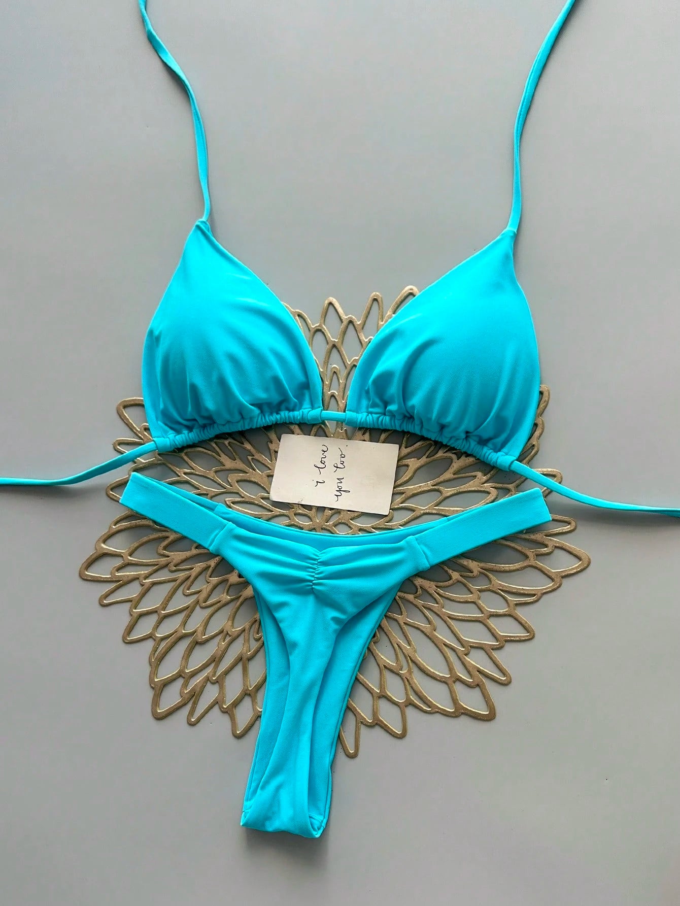 2Pcs Heart Beach Casual Cute Elegant Sexy Bohemian Braided Lace-Up Bikini Swimwear For Beach Vacation Spring Summer, Euro Summer