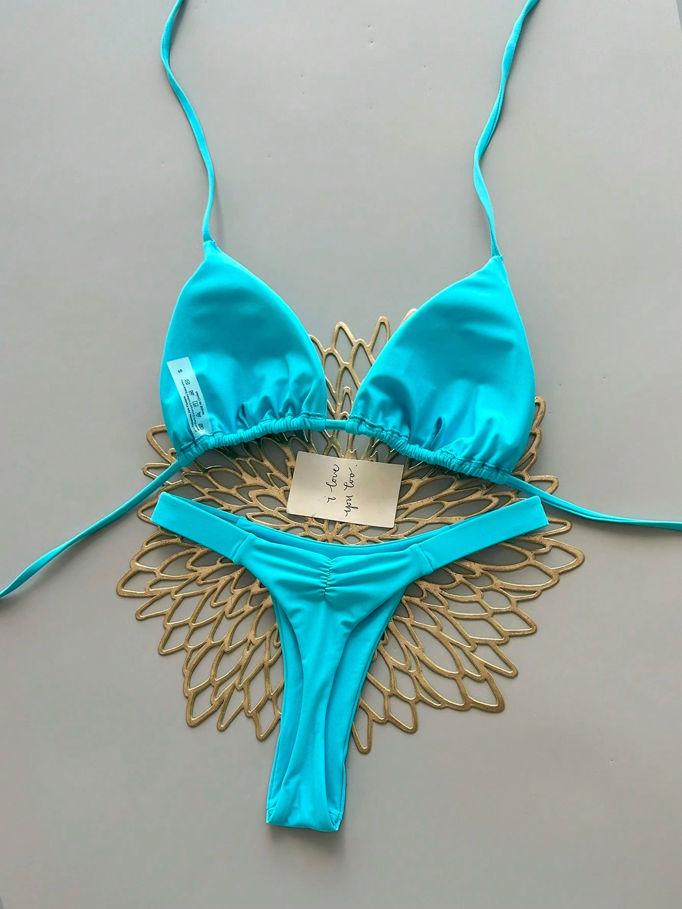 2Pcs Heart Beach Casual Cute Elegant Sexy Bohemian Braided Lace-Up Bikini Swimwear For Beach Vacation Spring Summer, Euro Summer