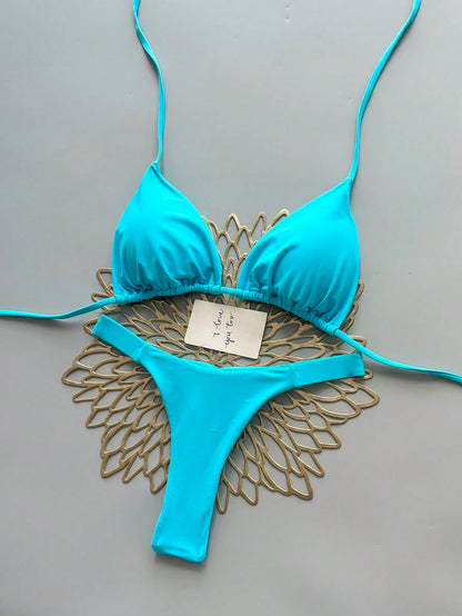 2Pcs Heart Beach Casual Cute Elegant Sexy Bohemian Braided Lace-Up Bikini Swimwear For Beach Vacation Spring Summer, Euro Summer