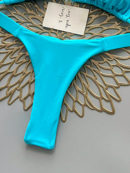 2Pcs Heart Beach Casual Cute Elegant Sexy Bohemian Braided Lace-Up Bikini Swimwear For Beach Vacation Spring Summer, Euro Summer