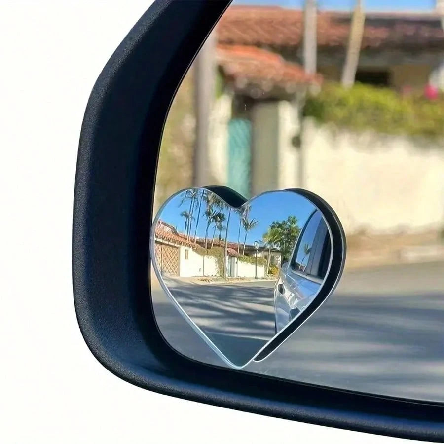 2Pcs Heart-Shaped Car Rearview Mirror Frameless Small Round Mirror Reversing HD Heart Large Field Of View Rearview Auxiliary Mirror