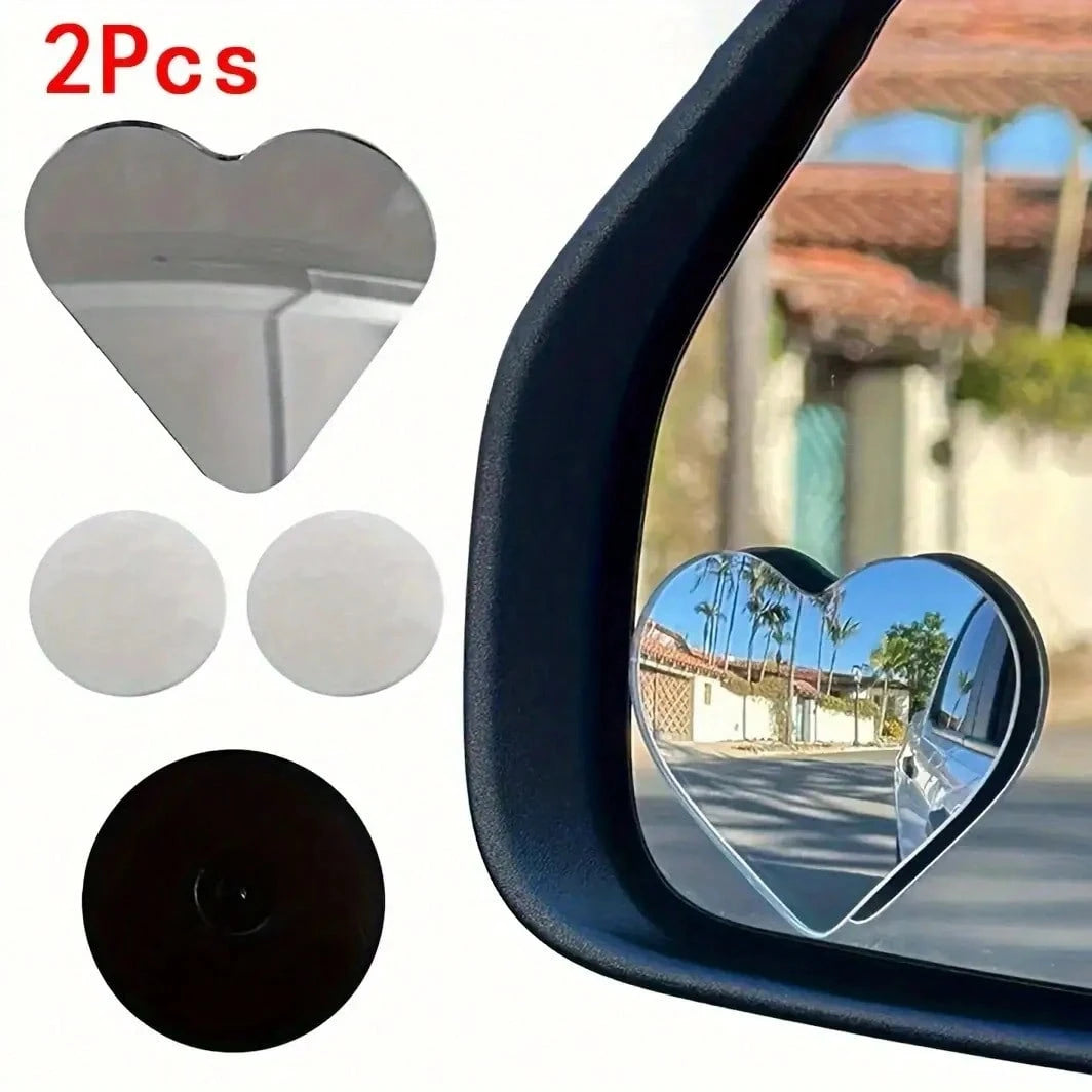 2Pcs Heart-Shaped Car Rearview Mirror Frameless Small Round Mirror Reversing HD Heart Large Field Of View Rearview Auxiliary Mirror