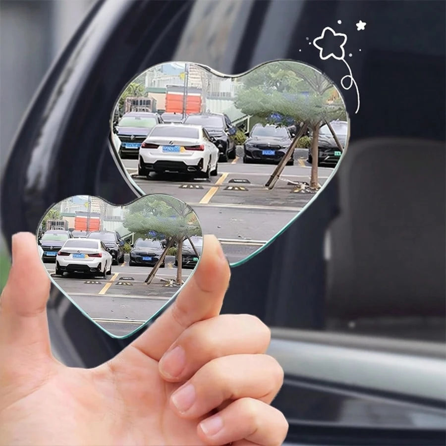 2PCS Heart-Shaped Frameless Rearview Mirror Small Round Mirrors, Stylish And Decorative, Expand Driving Blind Spot Vision, Compatible With All Vehicle Models