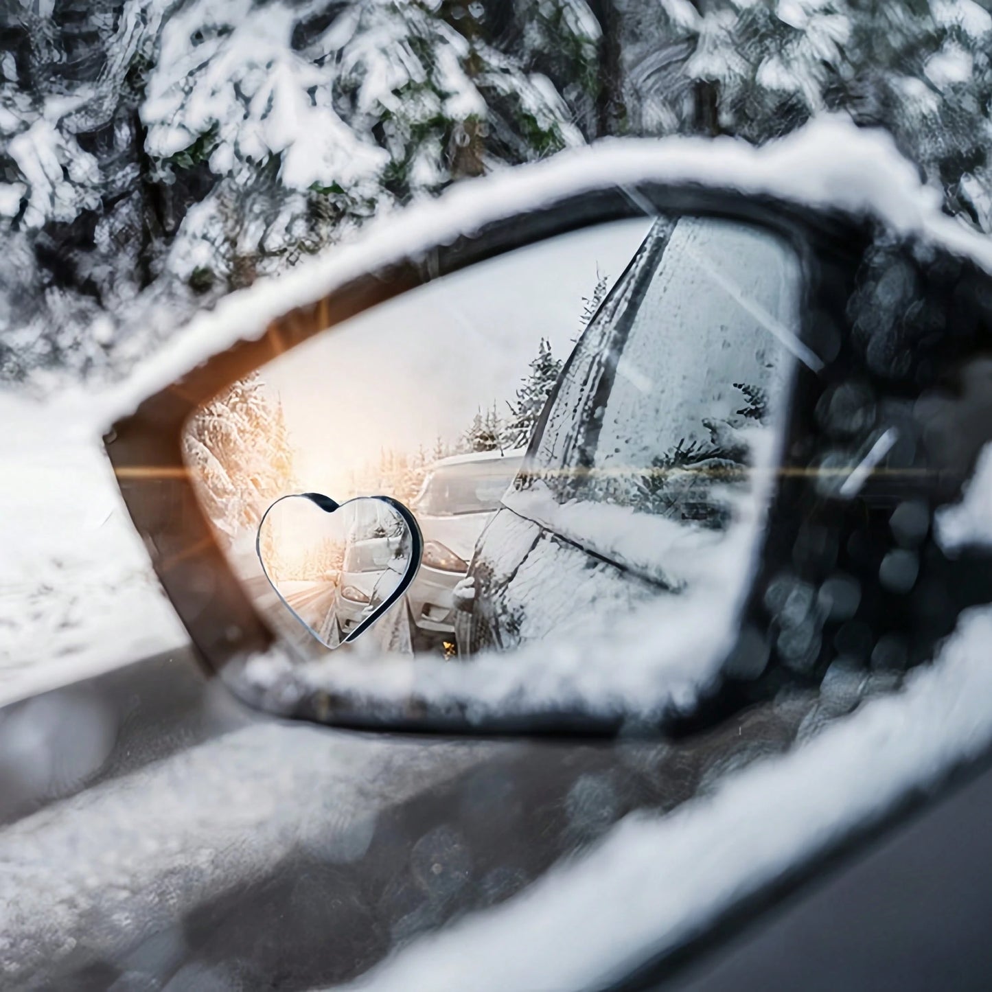 2PCS Heart-Shaped Frameless Rearview Mirror Small Round Mirrors, Stylish And Decorative, Expand Driving Blind Spot Vision, Compatible With All Vehicle Models