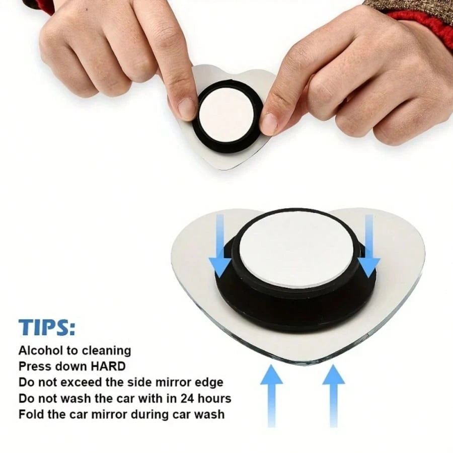 2PCS Heart-Shaped Frameless Rearview Mirror Small Round Mirrors, Stylish And Decorative, Expand Driving Blind Spot Vision, Compatible With All Vehicle Models