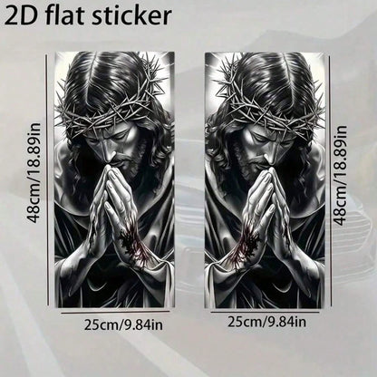 2pcs Jesus Prayer Pattern Vinyl Stickers, Car Door Pillar Protective Stickers- B Pillar, Easy To Apply And Remove, UV-Resistant, Waterproof, Scratch-Resistant Car Decal