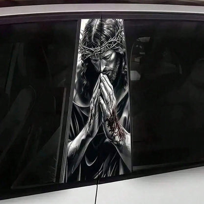 2pcs Jesus Prayer Pattern Vinyl Stickers, Car Door Pillar Protective Stickers- B Pillar, Easy To Apply And Remove, UV-Resistant, Waterproof, Scratch-Resistant Car Decal