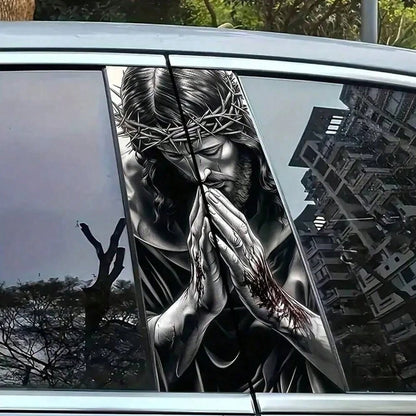 2pcs Jesus Prayer Pattern Vinyl Stickers, Car Door Pillar Protective Stickers- B Pillar, Easy To Apply And Remove, UV-Resistant, Waterproof, Scratch-Resistant Car Decal