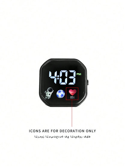 2pcs Kids Black & Pink Casual Sports Football Heart-Shaped Square LED Electronic Watch, Back To School