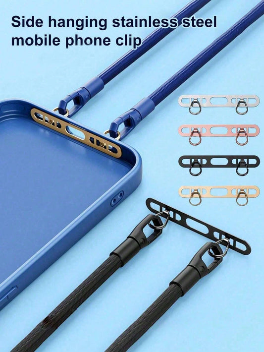 2pcs Metal Ultra-Thin Anti-Lost Backplate, Stainless Steel Clip-On Phone Lanyard Clip, Double Buckle Pad (2 Styles Of Pads Randomly Sent, See Details)