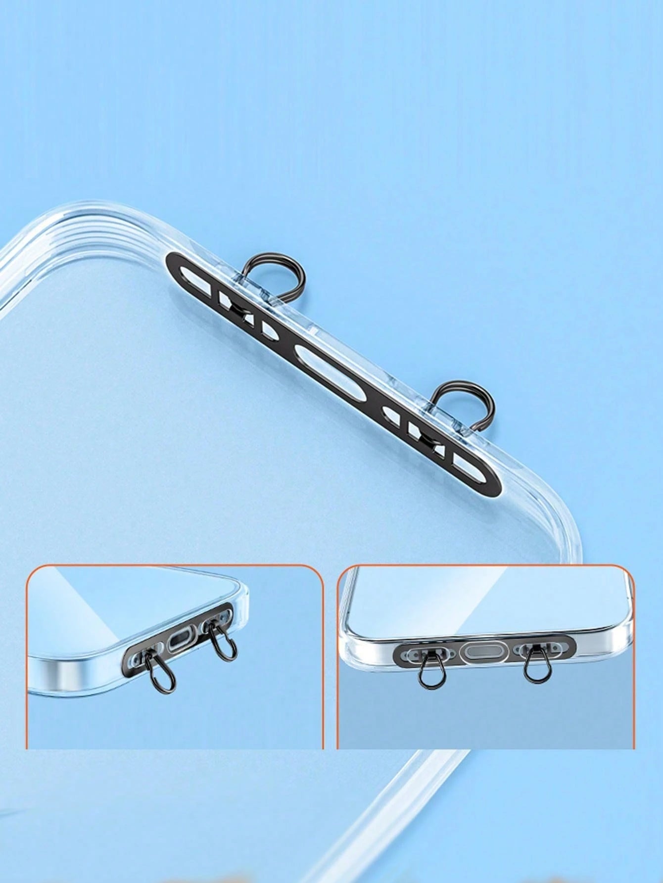 2pcs Metal Ultra-Thin Anti-Lost Backplate, Stainless Steel Clip-On Phone Lanyard Clip, Double Buckle Pad (2 Styles Of Pads Randomly Sent, See Details)