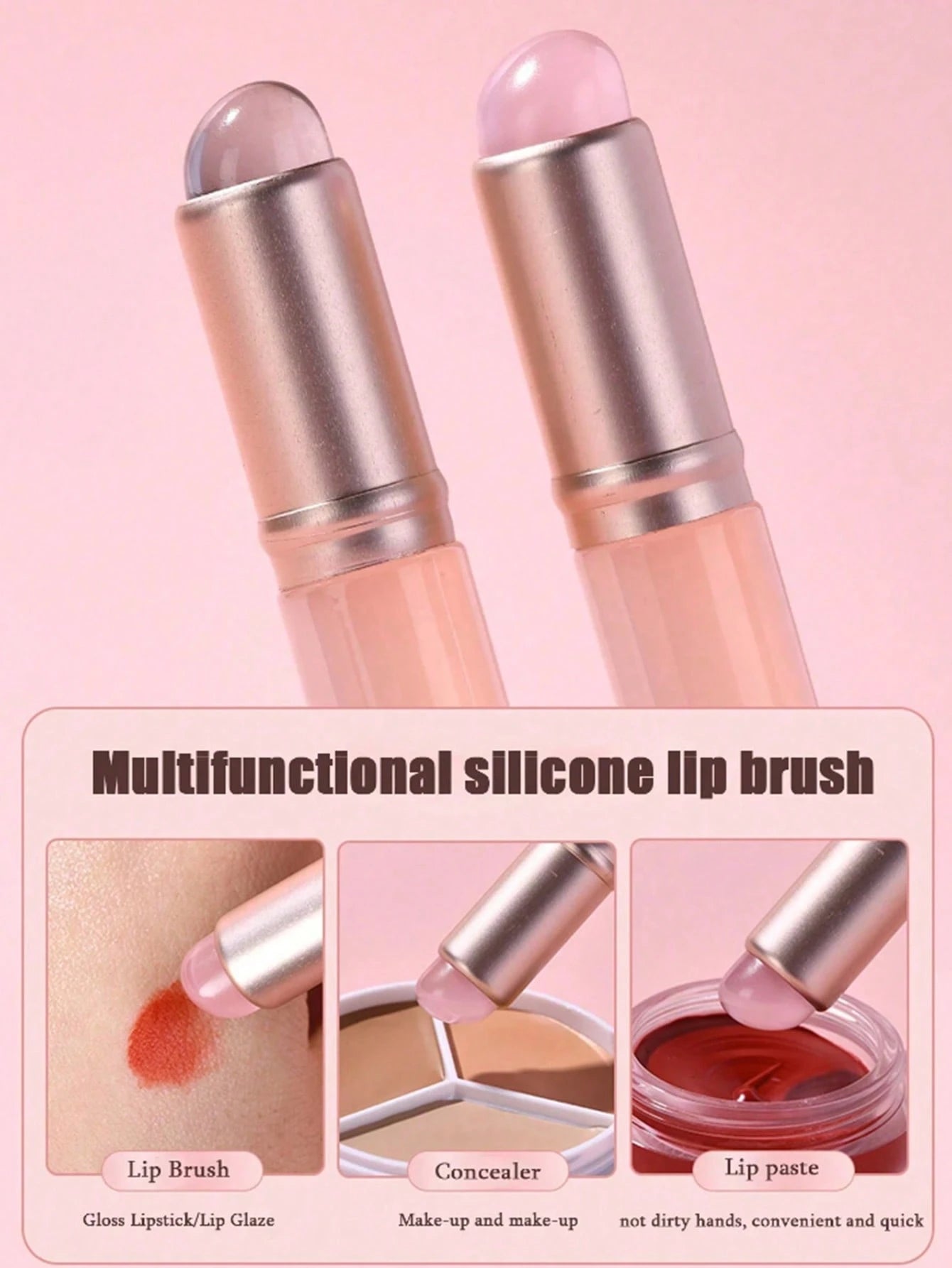 2pcs Mini Silicone Lip Brushes With Lid- Lipstick Brush, Concealer Brush, Lip Mask Applicator, Lip Gloss Brush- Convenient Travel Makeup Brushes,Giveaways