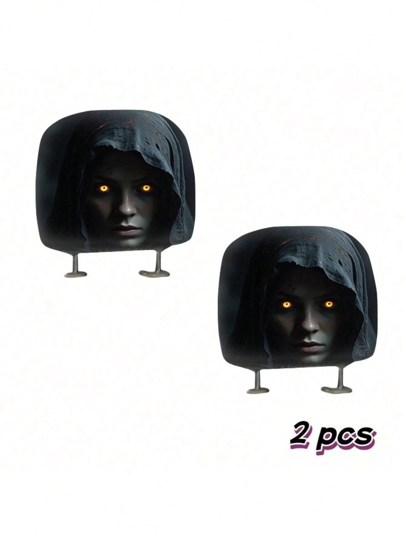 2pcs Modern Style Hooded Bright-Eyed Mysterious Portrait Pattern Car Headrest Covers/Car Seat Covers, Showcasing Individual Charm- Elastic Design For Easy Installation- Suitable For All Car Models,(