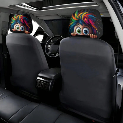 2pcs Modern Style Hooded Bright-Eyed Mysterious Portrait Pattern Car Headrest Covers/Car Seat Covers, Showcasing Individual Charm- Elastic Design For Easy Installation- Suitable For All Car Models,(
