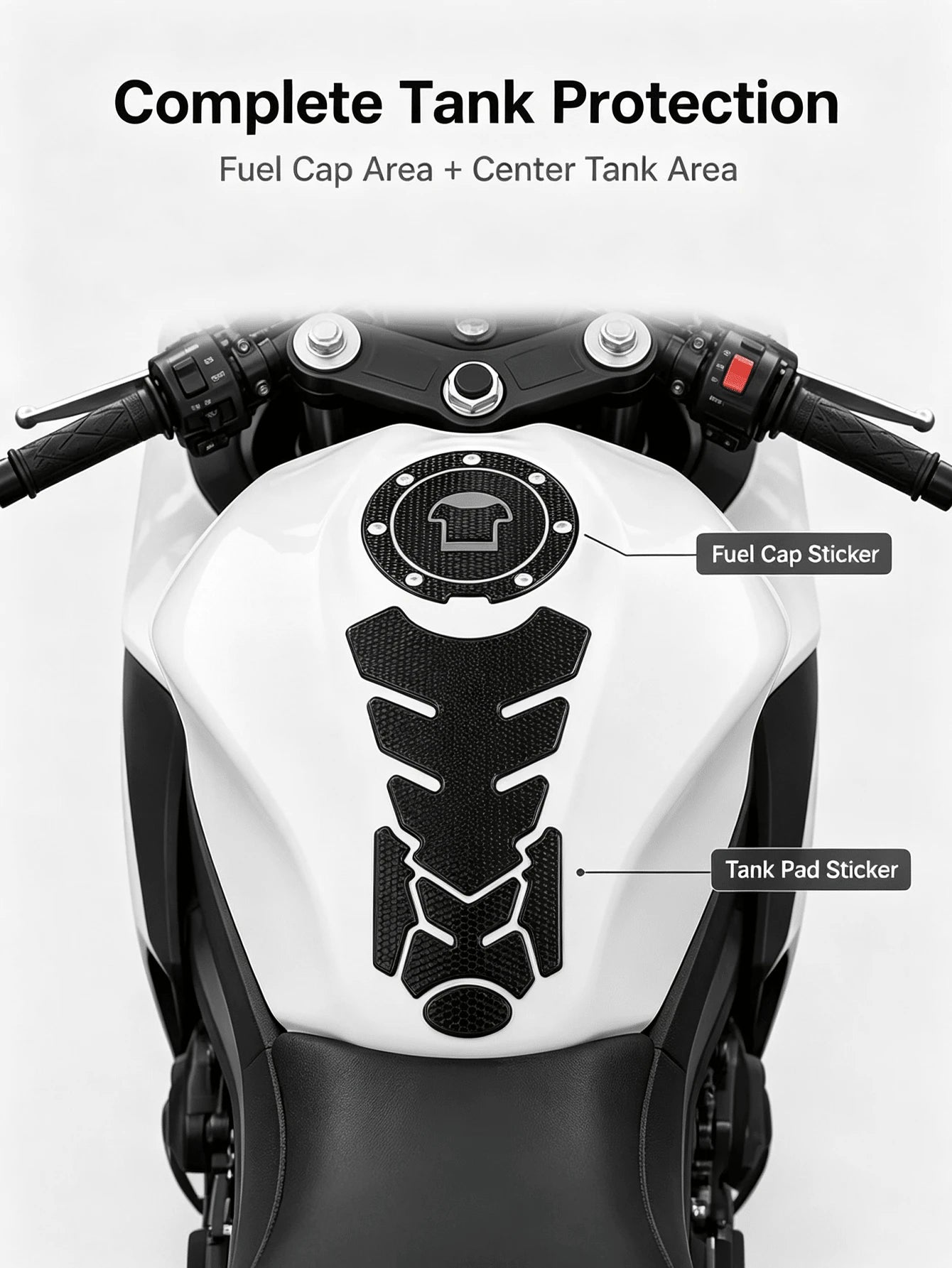 2pcs Motorcycle Fuel Tank Protection Set: 3D Textured Soft PVC Fuel Tank Pad + Round Fuel Tank Cap Protector, Waterproof Anti-Scratch Anti-Slip Fuel Tank Cover