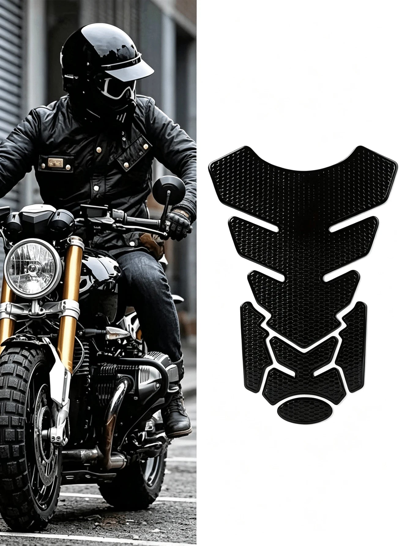 2pcs Motorcycle Fuel Tank Protection Set: 3D Textured Soft PVC Fuel Tank Pad + Round Fuel Tank Cap Protector, Waterproof Anti-Scratch Anti-Slip Fuel Tank Cover