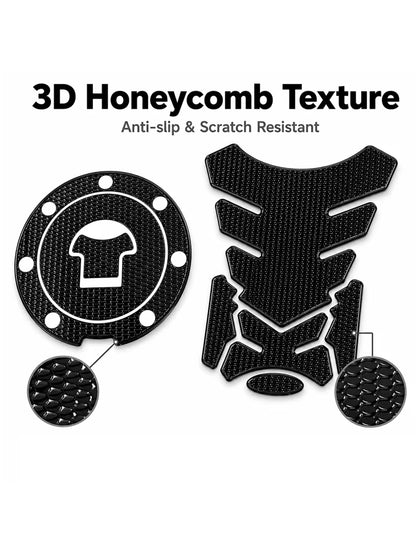 2pcs Motorcycle Fuel Tank Protection Set: 3D Textured Soft PVC Fuel Tank Pad + Round Fuel Tank Cap Protector, Waterproof Anti-Scratch Anti-Slip Fuel Tank Cover