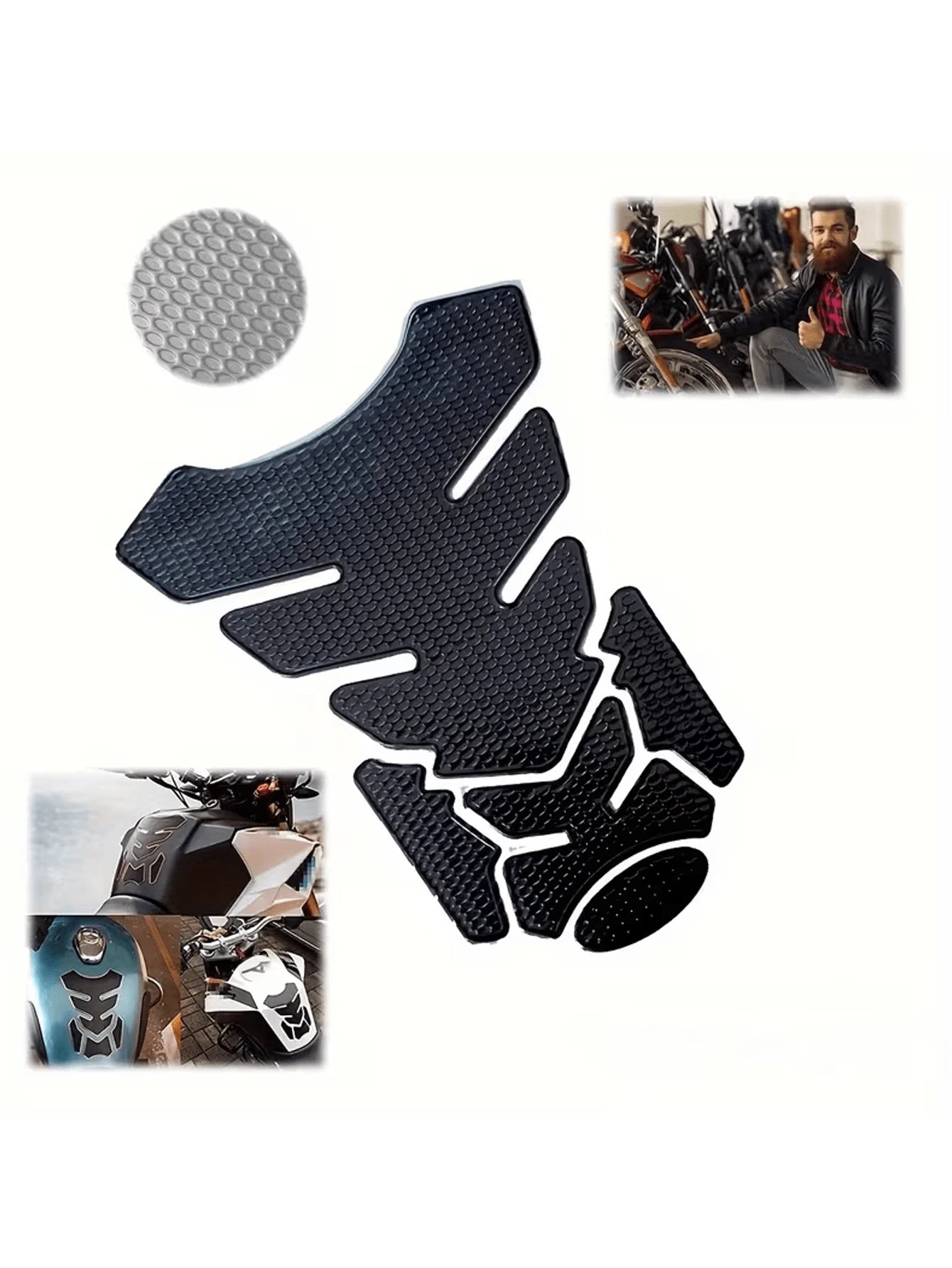 2pcs Motorcycle Fuel Tank Protection Set: 3D Textured Soft PVC Fuel Tank Pad + Round Fuel Tank Cap Protector, Waterproof Anti-Scratch Anti-Slip Fuel Tank Cover