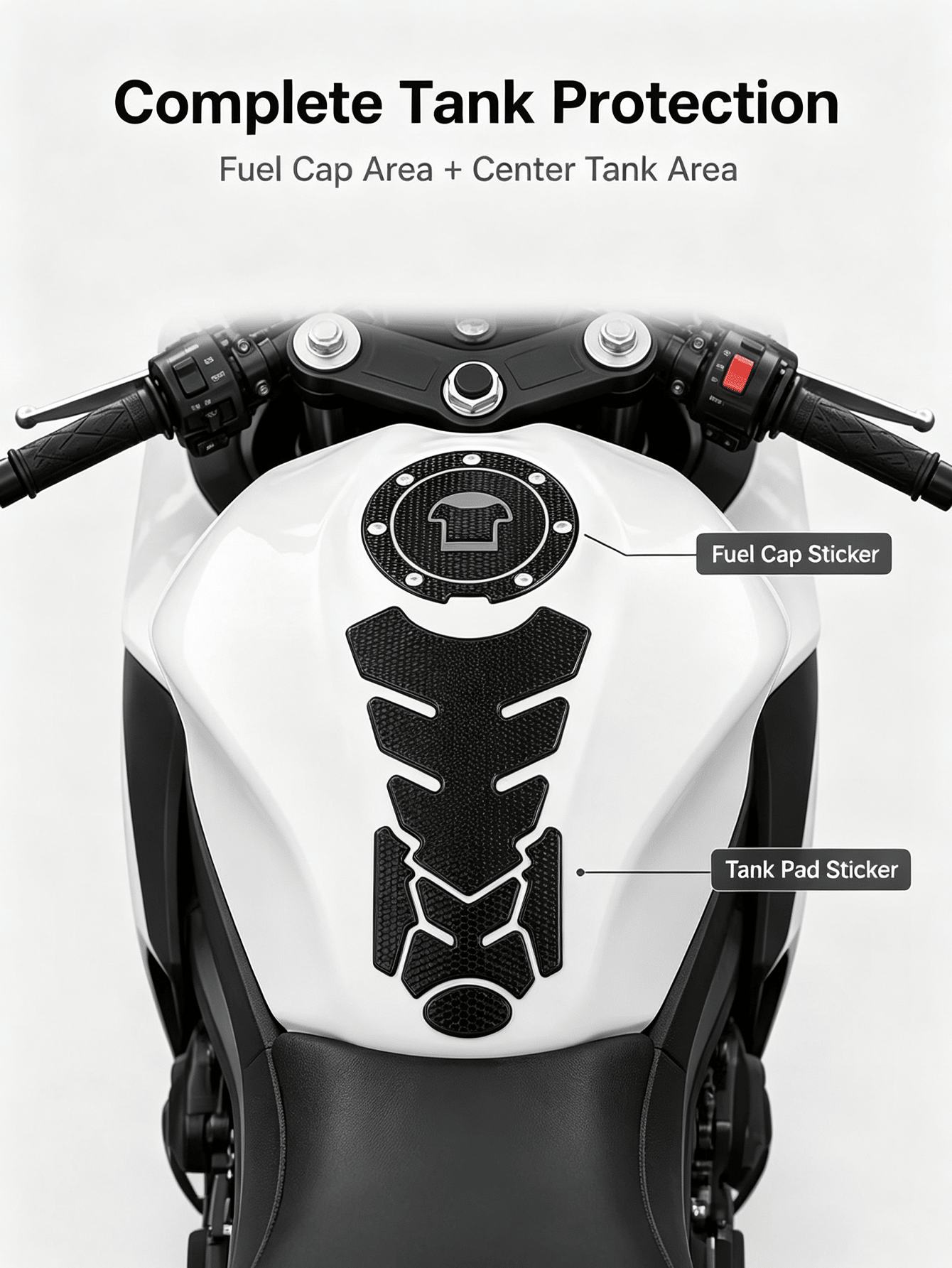 2pcs Motorcycle Fuel Tank Protection Set: 3D Textured Soft PVC Fuel Tank Pad + Round Fuel Tank Cap Protector, Waterproof Anti-Scratch Anti-Slip Fuel Tank Cover