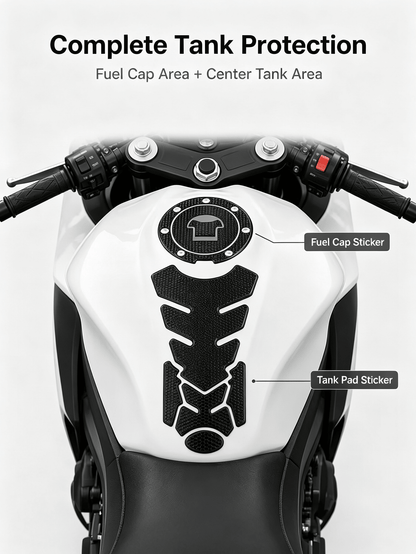 2pcs Motorcycle Fuel Tank Protection Set: 3D Textured Soft PVC Fuel Tank Pad + Round Fuel Tank Cap Protector, Waterproof Anti-Scratch Anti-Slip Fuel Tank Cover