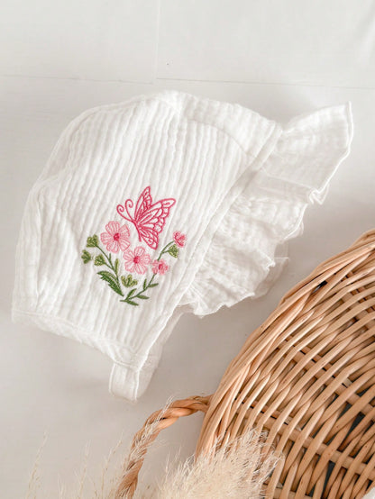 2pcs Newborn Baby Girl Floral Pattern Ruffled Dress & Hat Set, Cute Summer Outfit