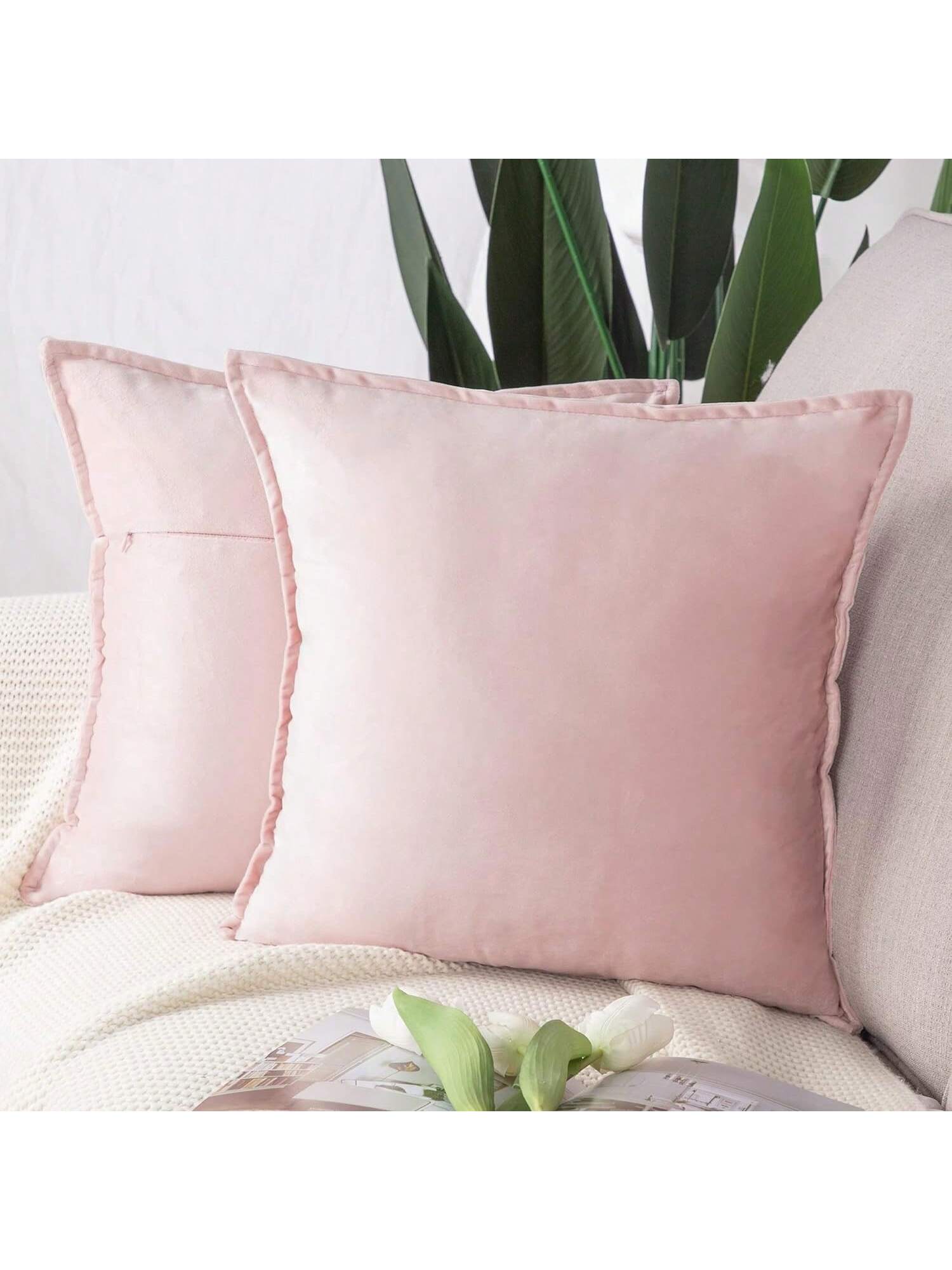 2pcs Nordic Style Solid Color Fleece Ruffle Pillow Covers (Pillow Insert Not Included), Square Decorative Cushion Covers, Soft & Comfortable Linen-Like Fabric, Modern Decor For Sofa, Home, Bedroom, Do