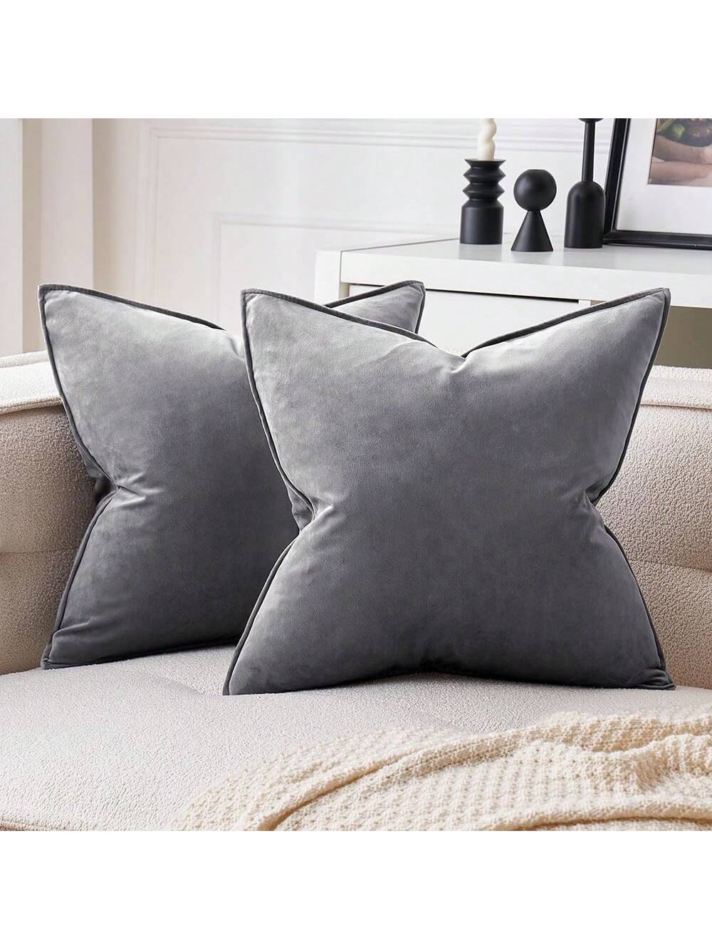 2pcs Nordic Style Solid Color Fleece Ruffle Pillow Covers (Pillow Insert Not Included), Square Decorative Cushion Covers, Soft & Comfortable Linen-Like Fabric, Modern Decor For Sofa, Home, Bedroom, Do